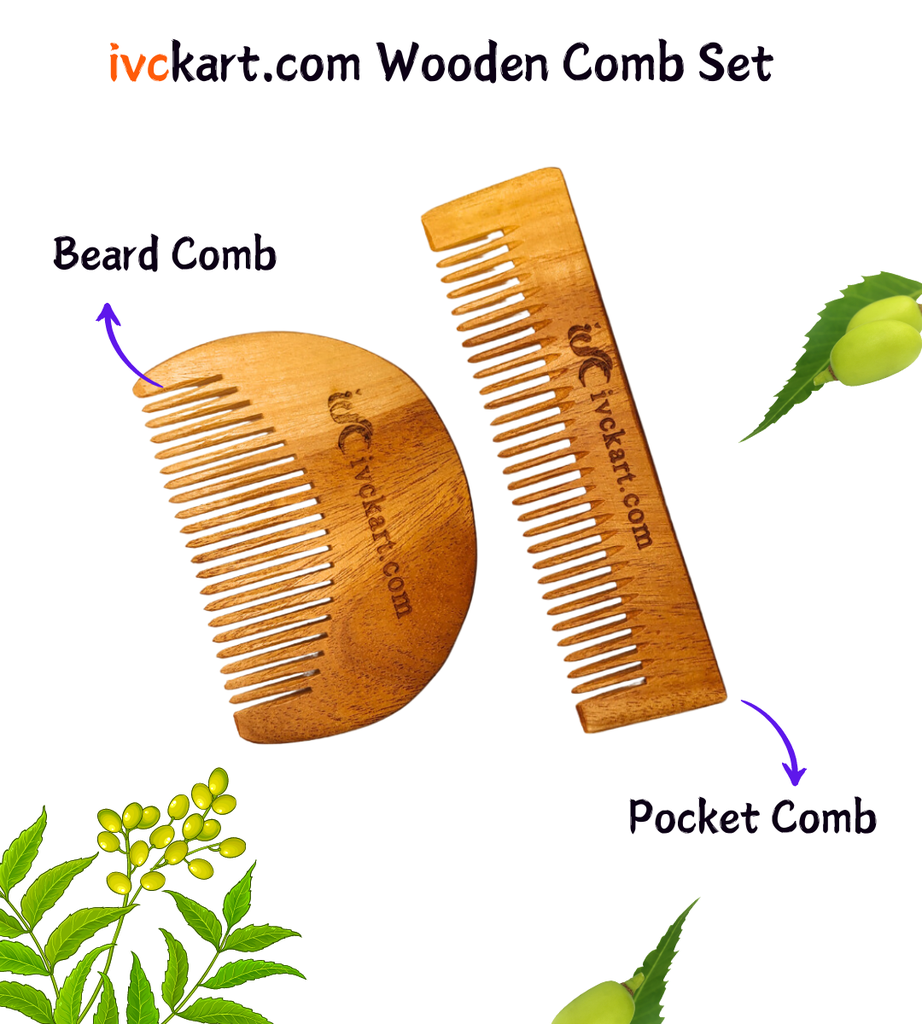 ivckart Kacchi Neem Wooden Beard+Pocket Comb