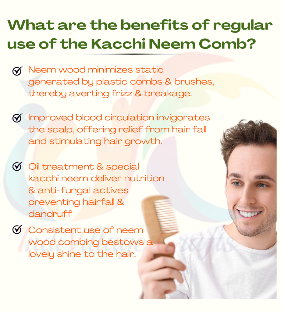 ivckart Kacchi Neem Wooden Beard+Pocket Comb