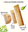 ivckart Kacchi Neem Wooden Beard+Pocket+Dual tooth Comb