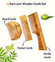 ivckart Kacchi Neem Wooden Beard+Pocket+Handel Comb