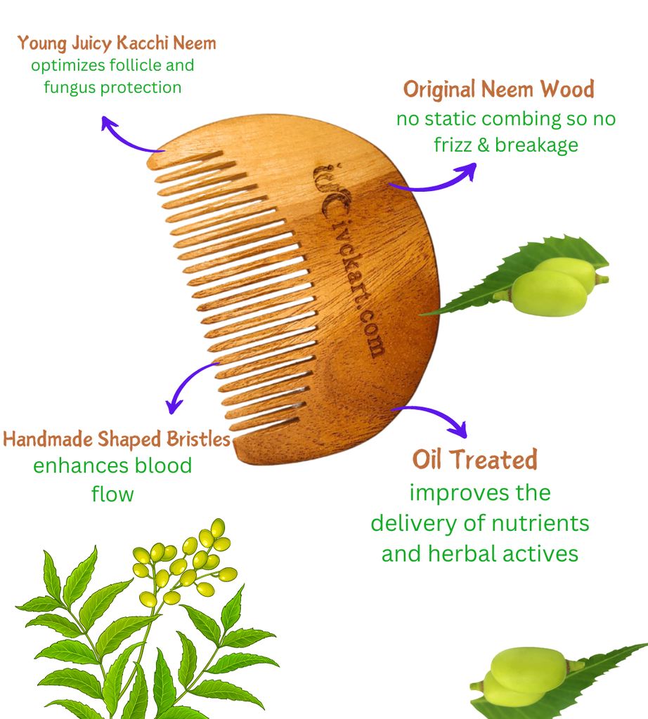 ivckart Kacchi Neem Wooden Beard+Pocket+Shampoo Comb