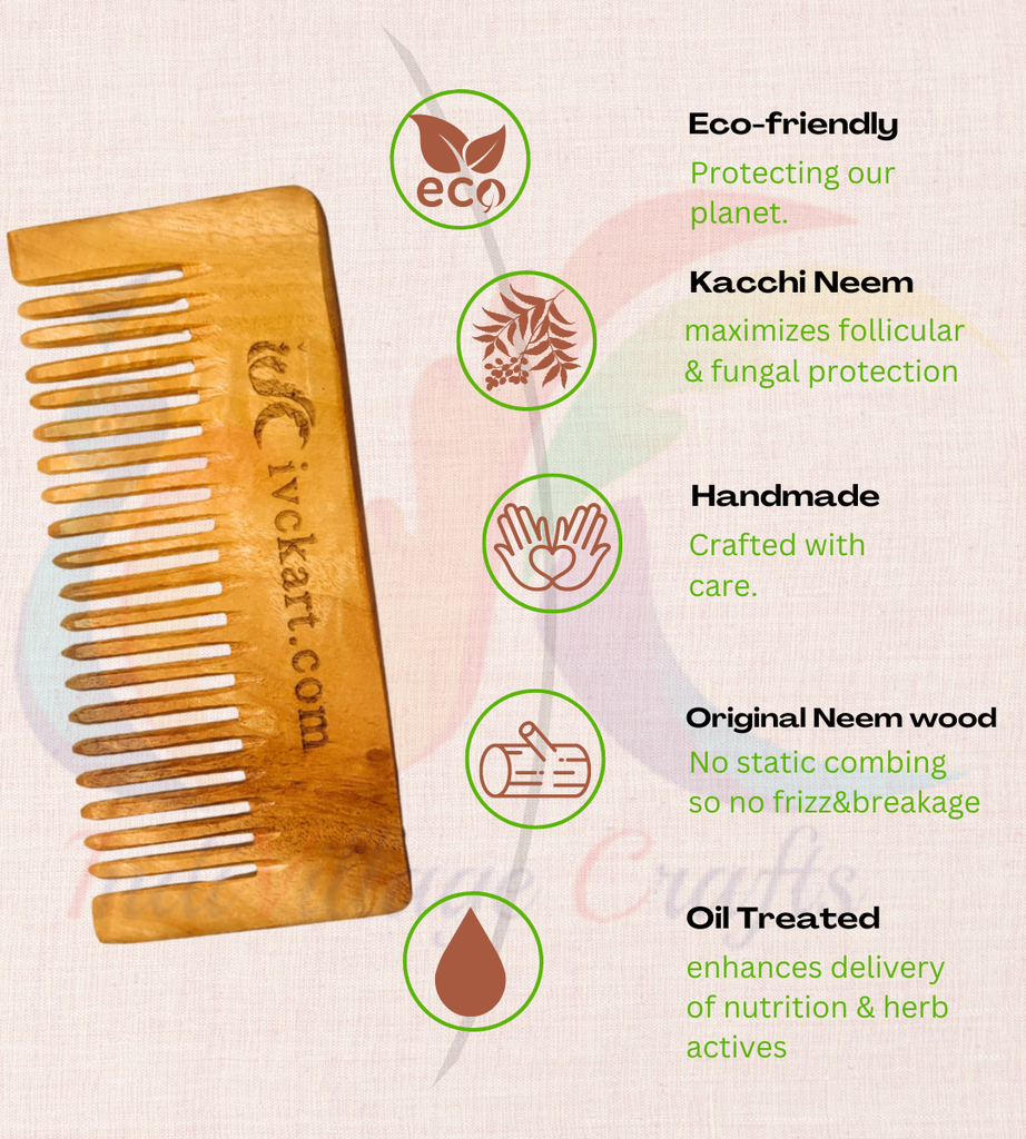 ivckart Kacchi Neem Wooden Beard+Pocket+Shampoo Comb