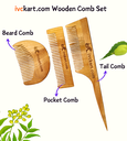 ivckart Kacchi Neem Wooden Beard+Pocket+Tail Comb