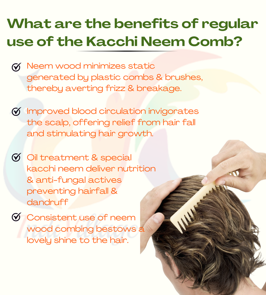 ivckart Kacchi Neem Wooden Beard+Pocket+Tail Comb