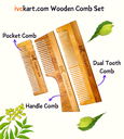 ivckart Kacchi Neem Wooden Pocket+Handel+Dual tooth Comb