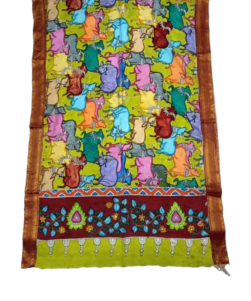 Pen Kalamkari Silk Dupatta