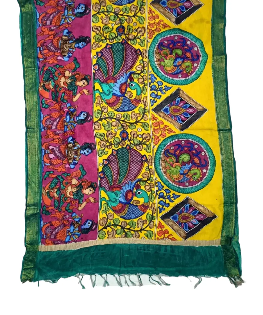 Pen Kalamkari Silk Dupatta