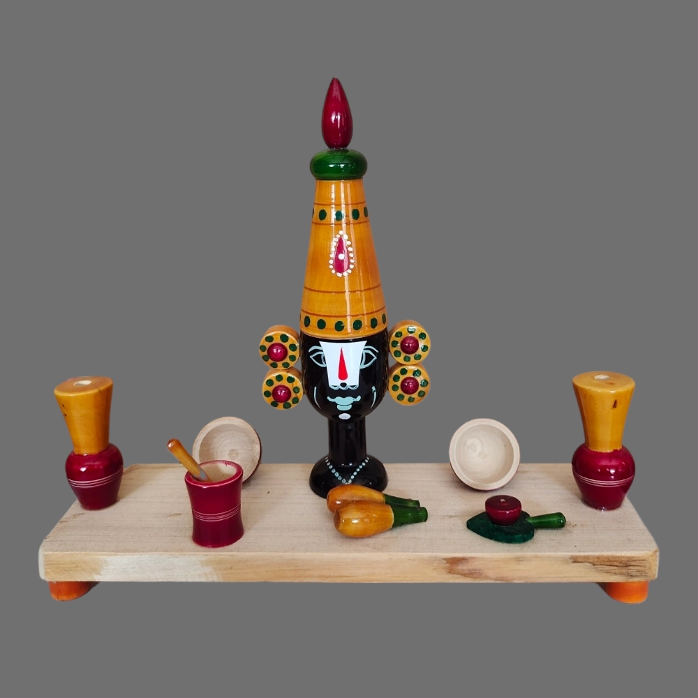 Etikoppaka Home Decor Wooden Crafted Puja set with Balaji