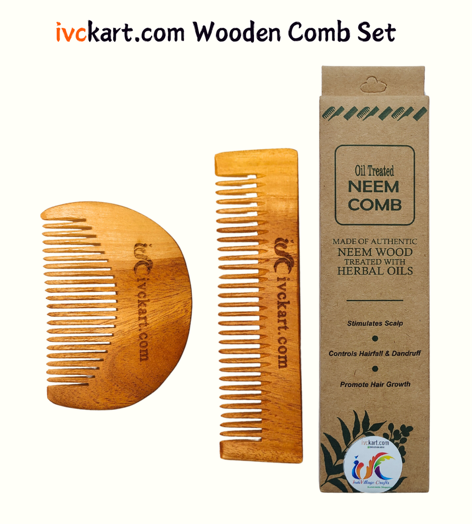 Kacchi Neem Wooden Beard+Pocket Comb