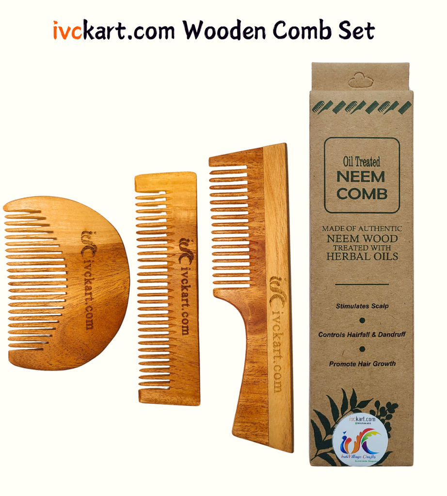 Kacchi Neem Wooden Beard+Pocket+Handle Comb
