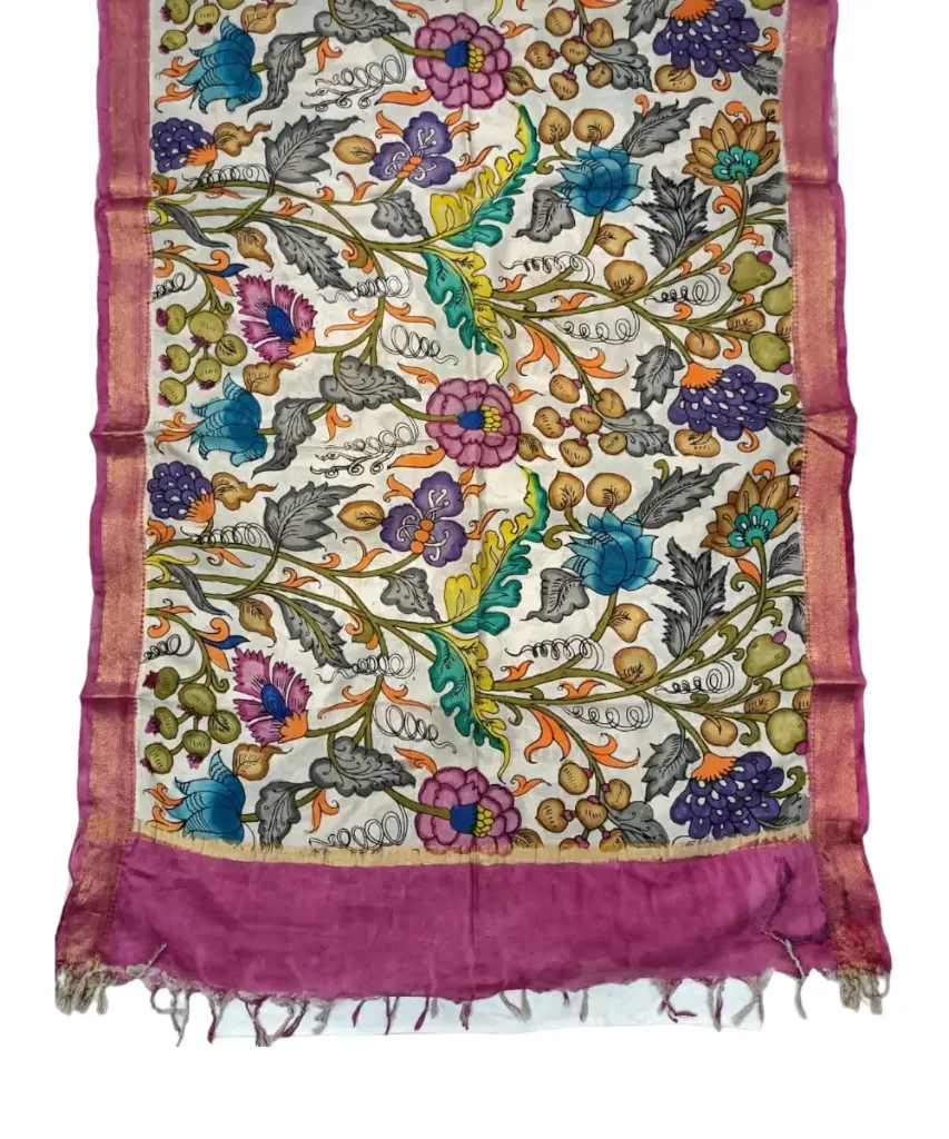 [PENKLDPNKCR49] Pen Kalamkari Silk Dupatta