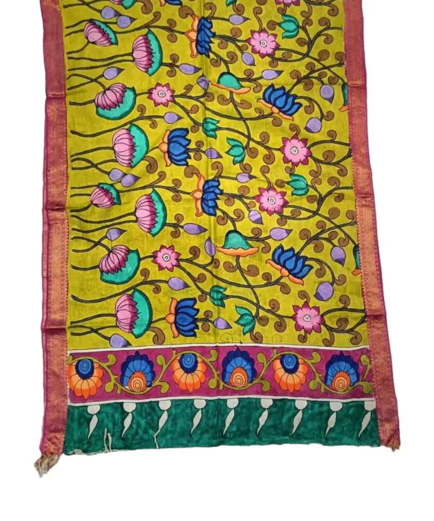 [PENKLDPNKYW10] Pen Kalamkari Silk Dupatta
