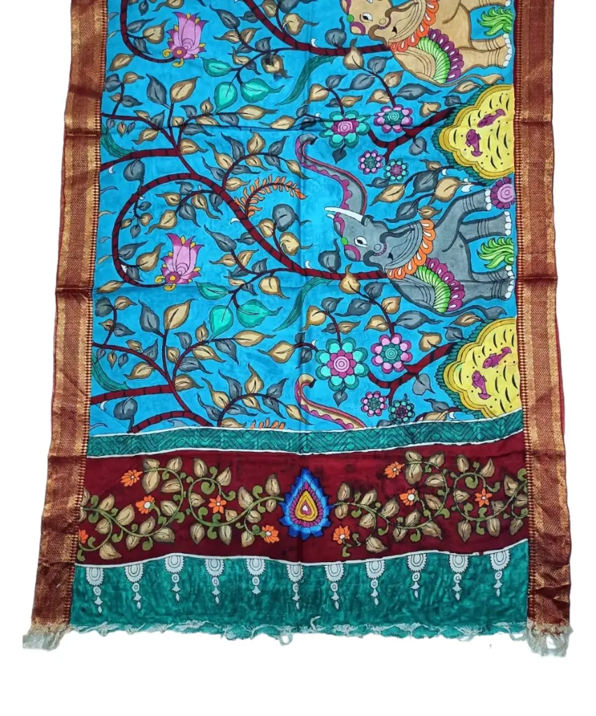 [PENKLDREDSB35] Pen Kalamkari Silk Dupatta