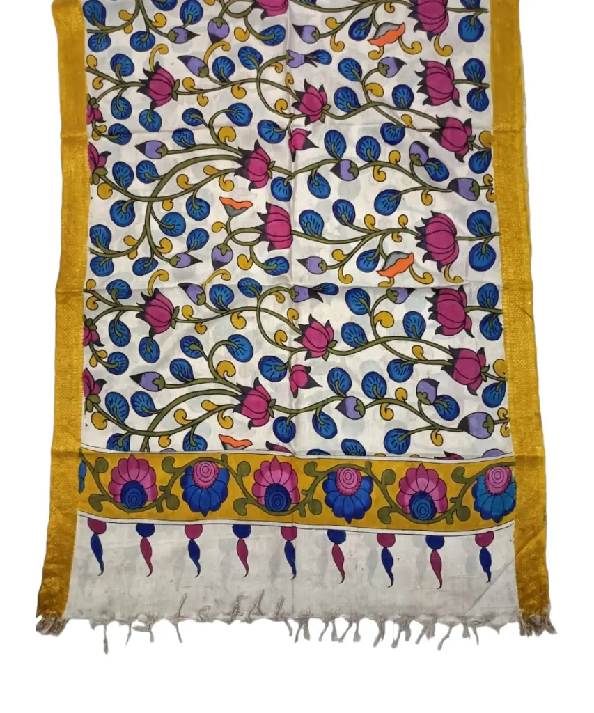 [PENKLDYELCR41] Pen Kalamkari Silk Dupatta