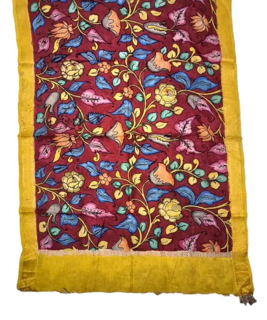 [PENKLDYELMR23] Pen Kalamkari Silk Dupatta