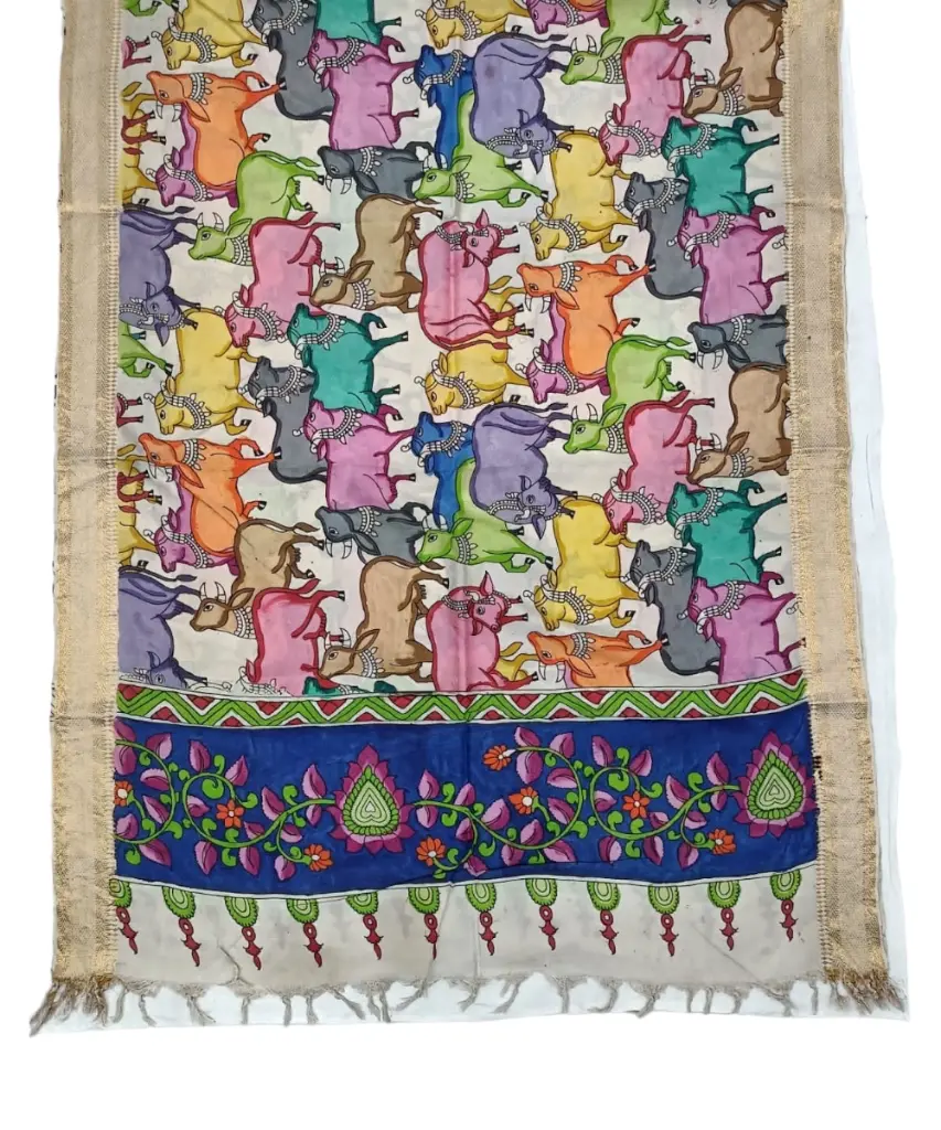 [PENKLDCRMMX39] Pen Kalamkari Silk Dupatta