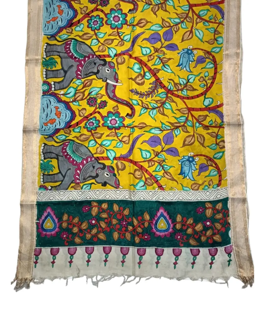 [PENKLDCRMYW17] Pen Kalamkari Silk Dupatta
