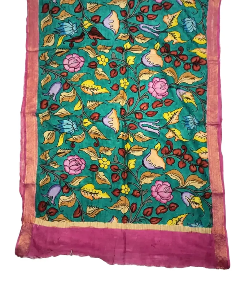 [PENKLDPNKGR34] Pen Kalamkari Silk Dupatta