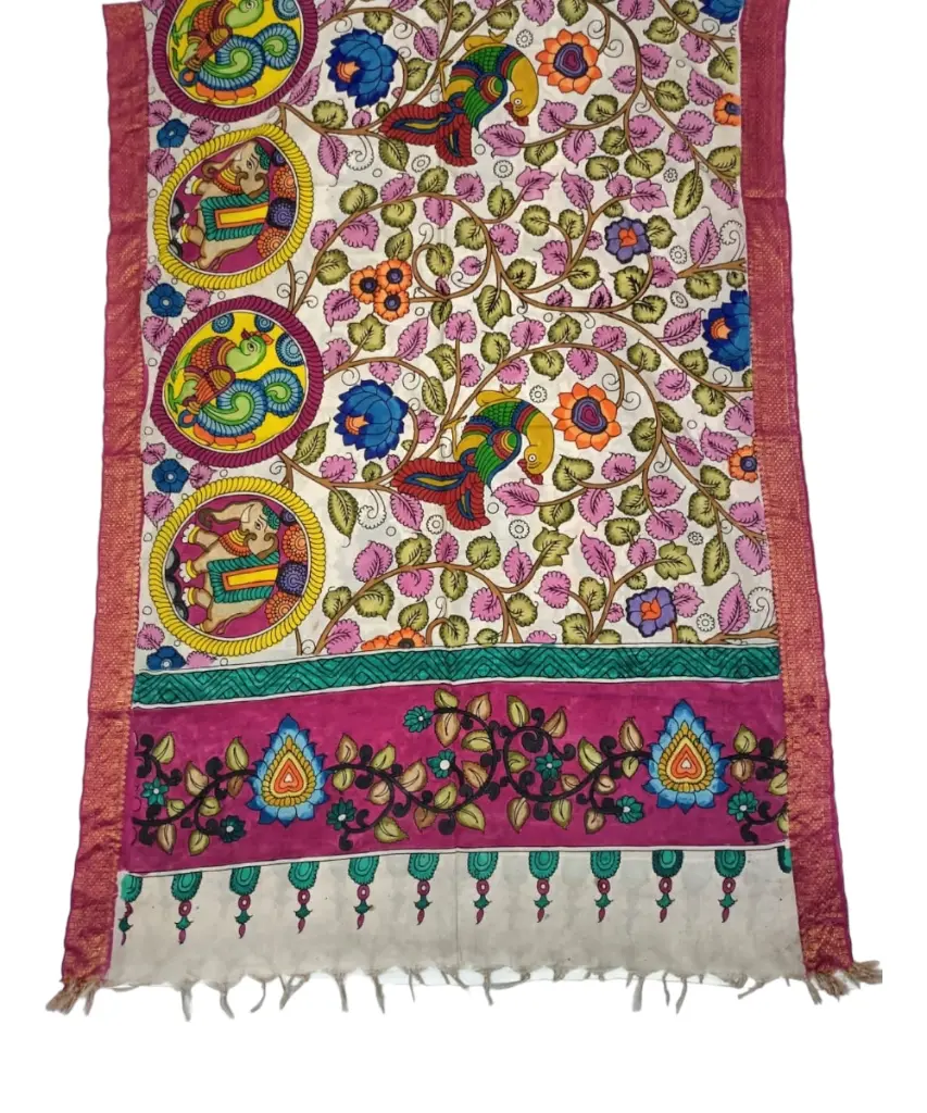 [PENKLDPNKYW54] Pen Kalamkari Silk Dupatta