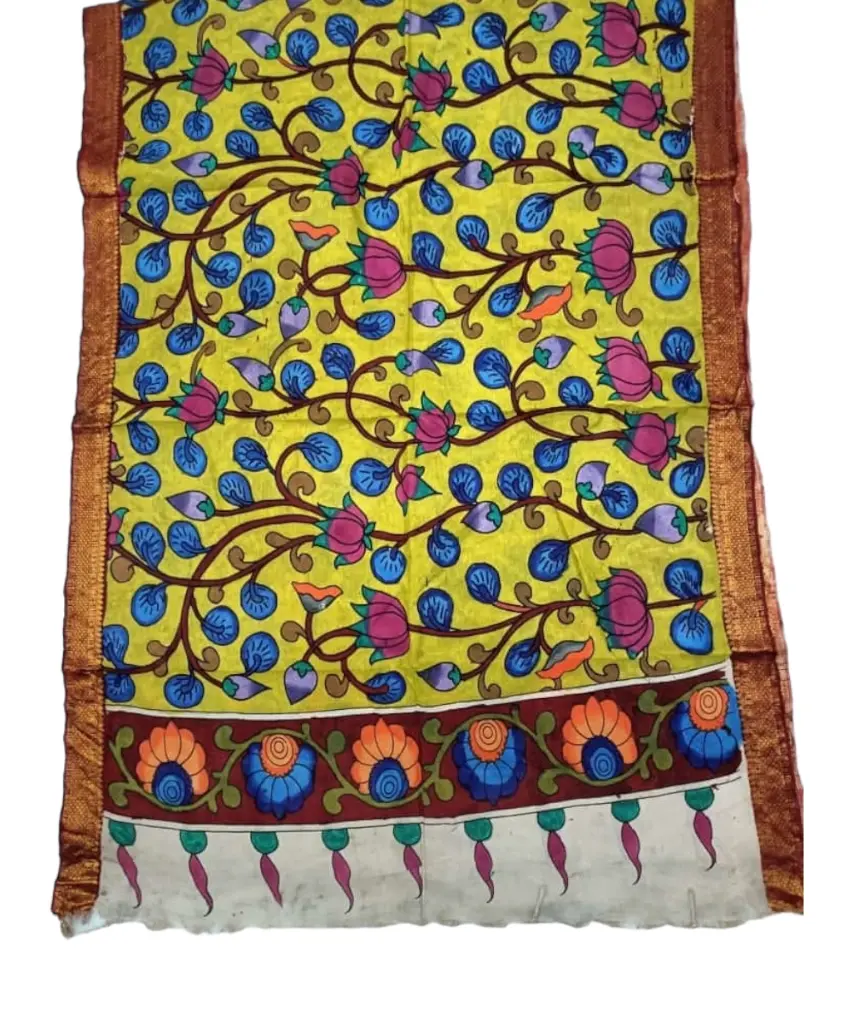 [PENKLDREDYW11] Pen Kalamkari Silk Dupatta