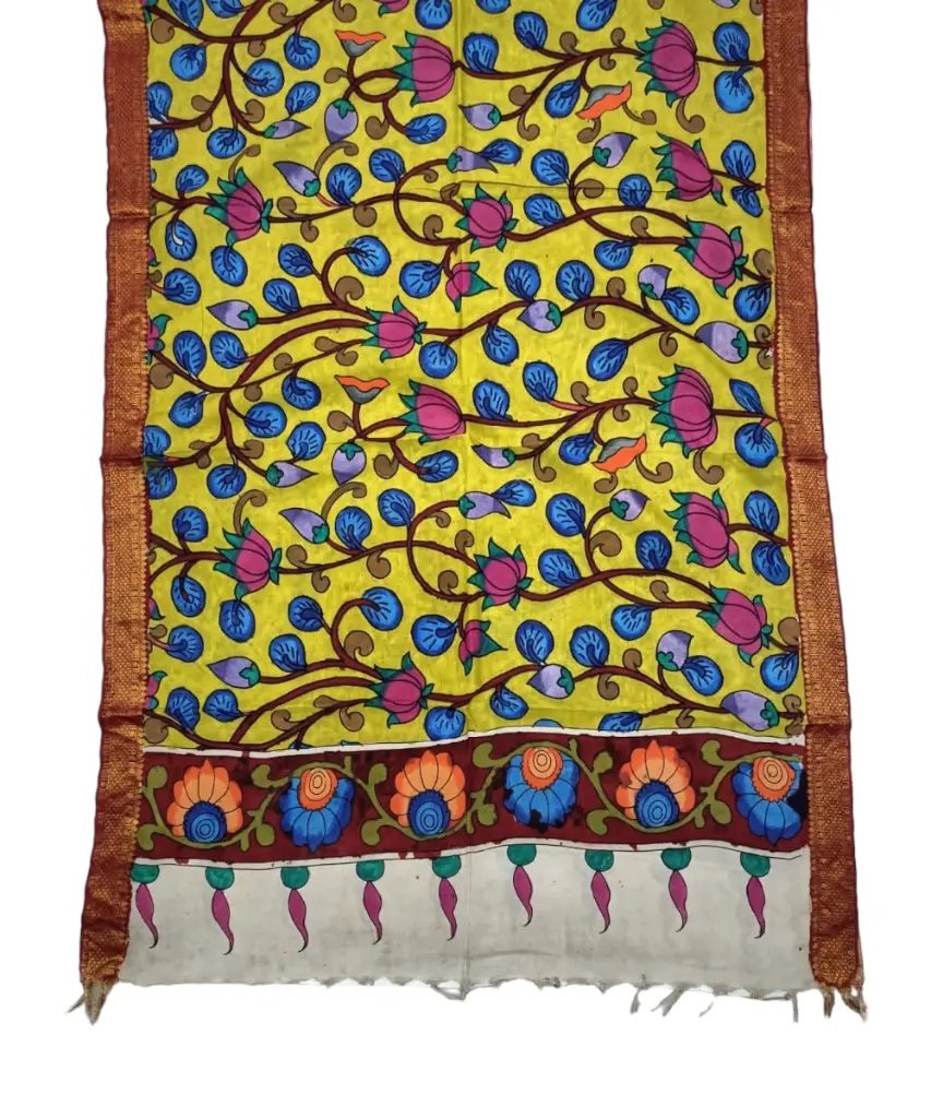 [PENKLDREDYW37] Pen Kalamkari Silk Dupatta