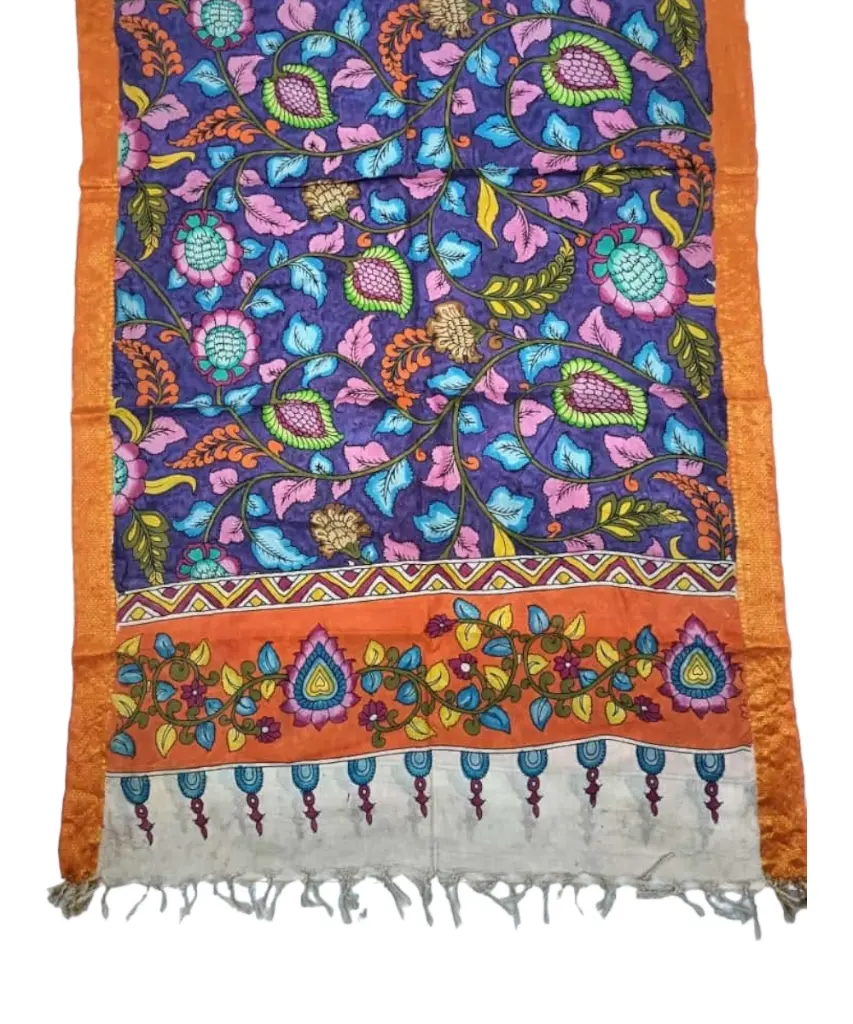 [PENKLDYELBL06] Pen Kalamkari Silk Dupatta