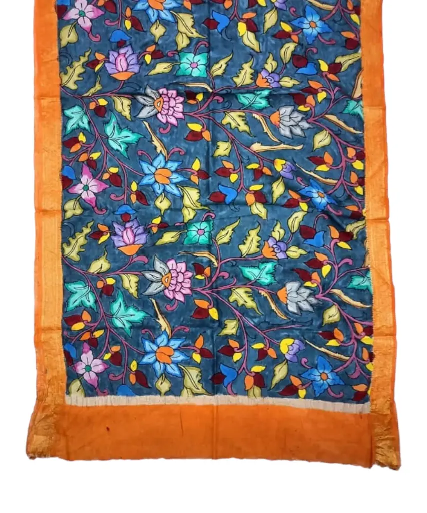 [PENKLDYELBL12] Pen Kalamkari Silk Dupatta