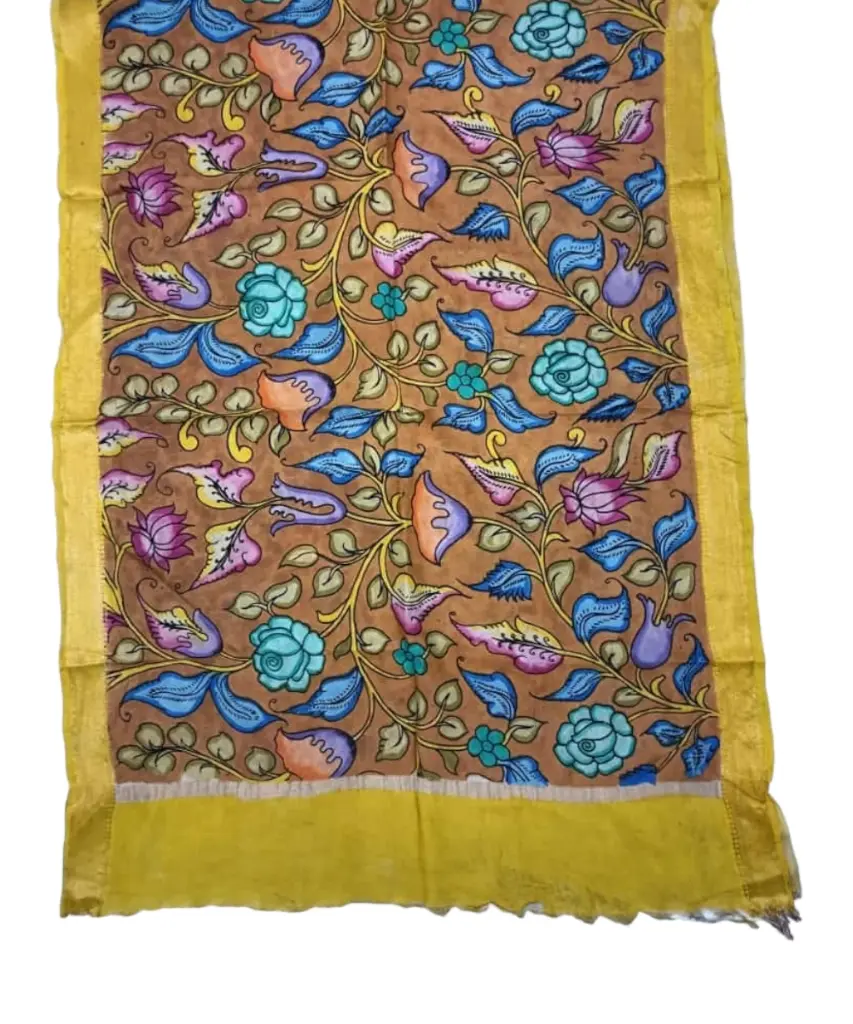 [PENKLDYELBR16] Pen Kalamkari Silk Dupatta