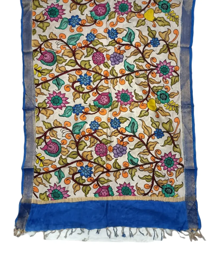 [PENKLDBLUCR48] Pen Kalamkari Silk Dupatta