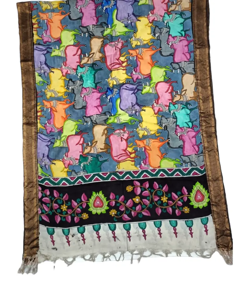 [PENKLDBRWMX52] Pen Kalamkari Silk Dupatta