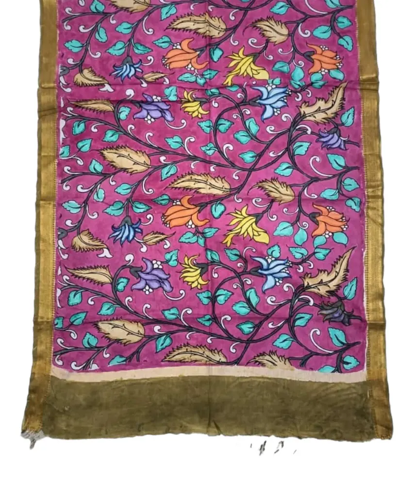 [PENKLDBRWPK09] Pen Kalamkari Silk Dupatta