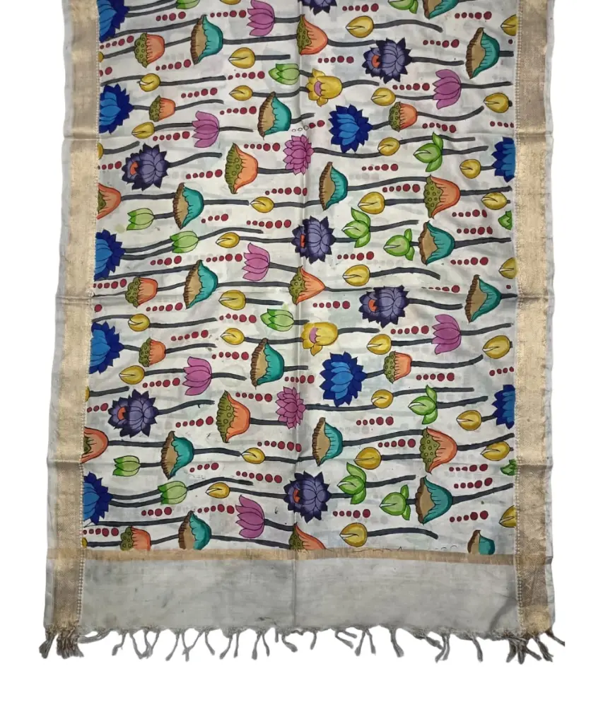 [PENKLDCRMCL40] Pen Kalamkari Silk Dupatta