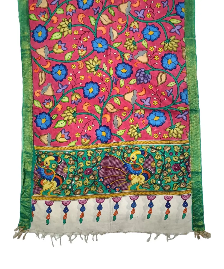 [PENKLDGRERD30] Pen Kalamkari Silk Dupatta