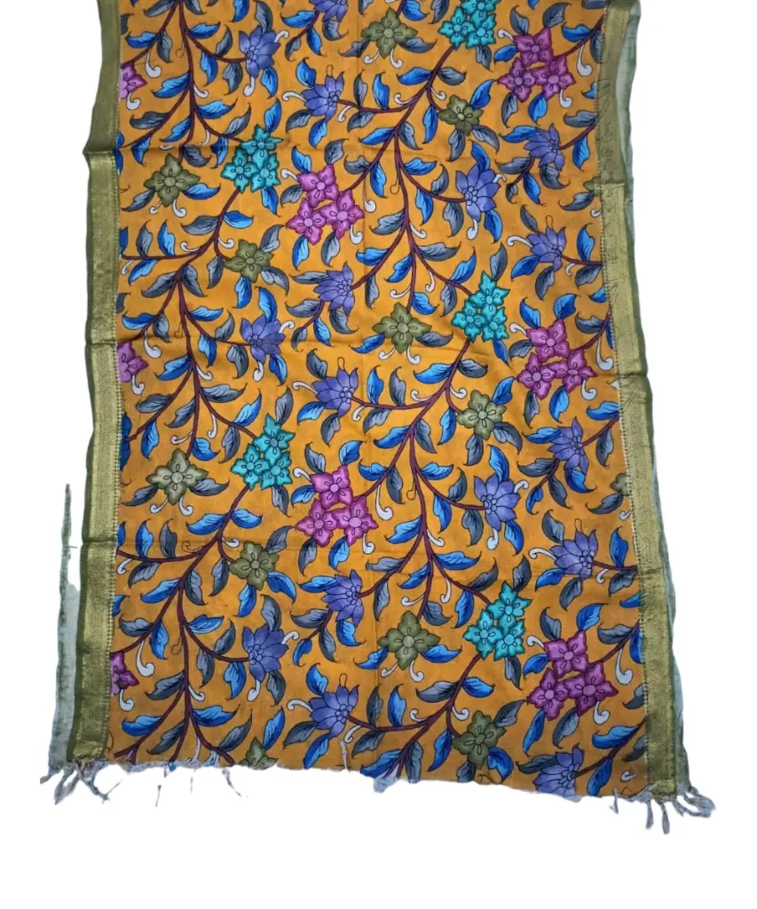[PENKLDGREYW50] Pen Kalamkari Silk Dupatta