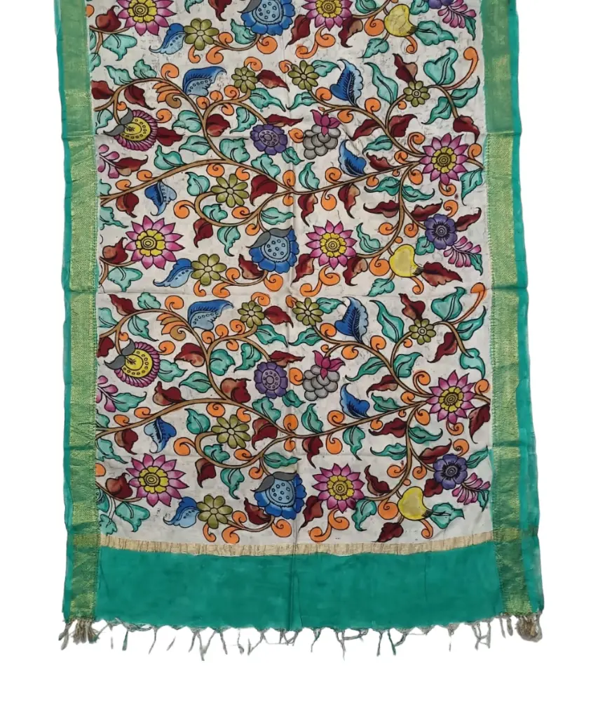 [PENKLDGRNCR26] Pen Kalamkari Silk Dupatta