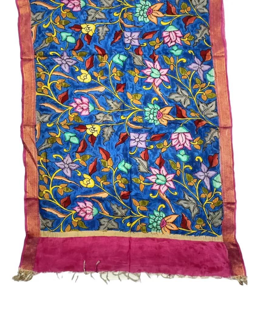 [PENKLDPNKBL01] Pen Kalamkari Silk Dupatta