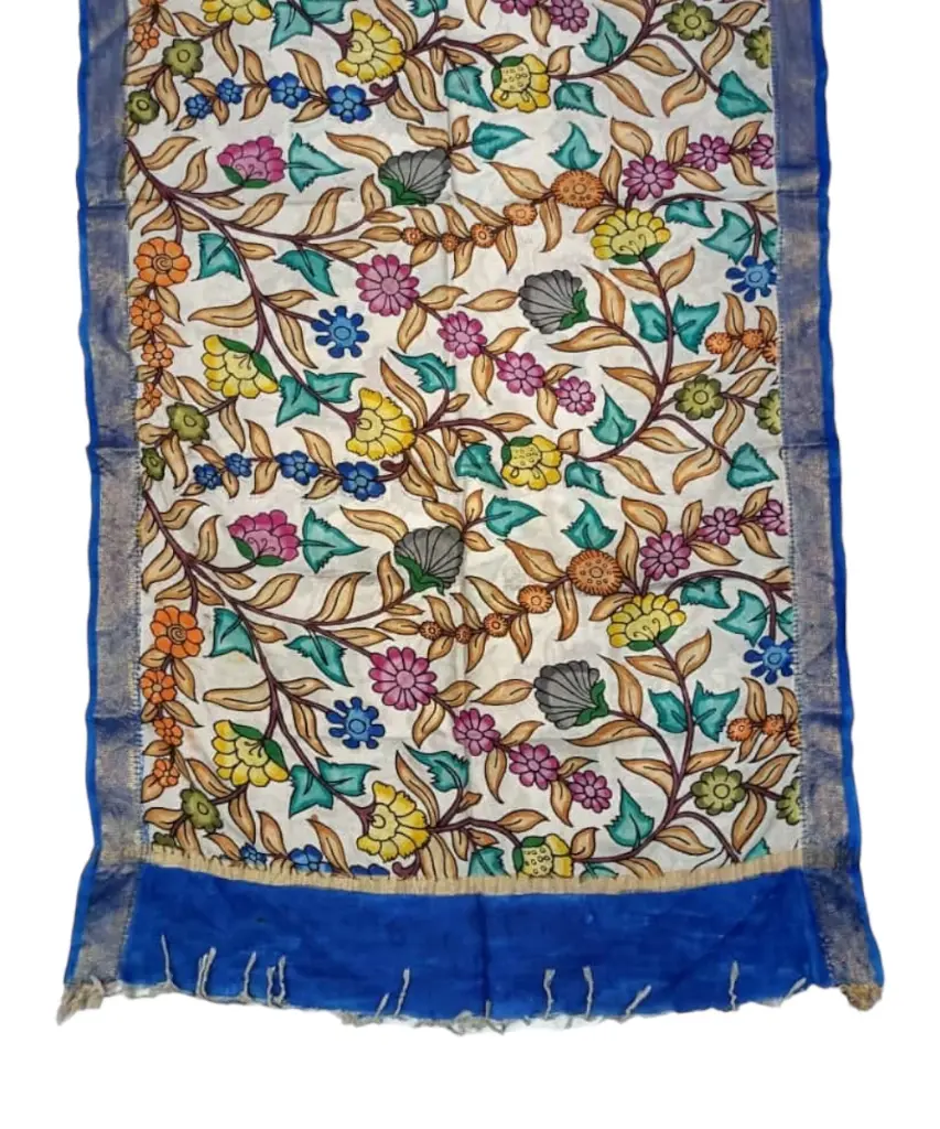 [PENKLDBLUCR28] Pen Kalamkari Silk Dupatta