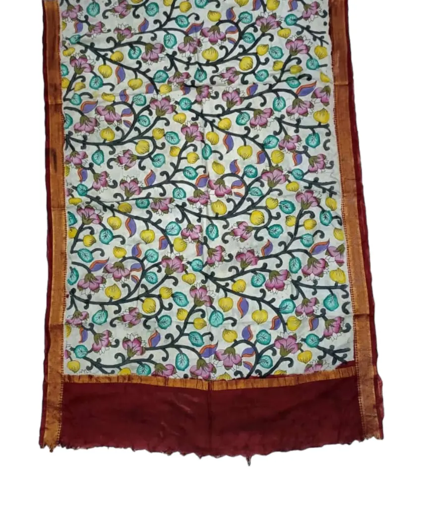 [PENKLDBRWCR24] Pen Kalamkari Silk Dupatta