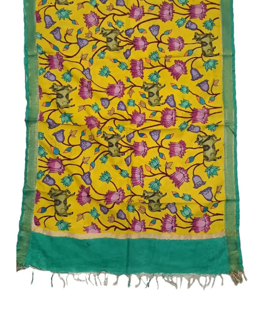 [PENKLDGREYW38] Pen Kalamkari Silk Dupatta