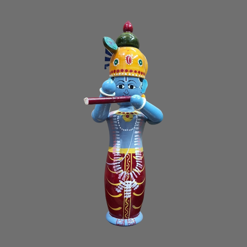 [WCEKSKS] Etikoppaka Home Decor Wooden Crafted Krishna with fluit