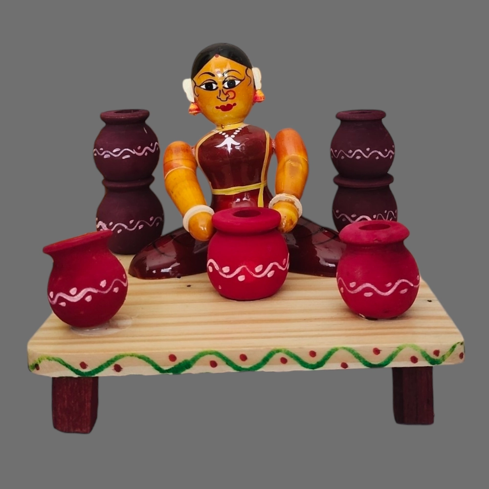 [WCEKSLP] Etikoppaka Wooden Crafted Woman with pots making Item
