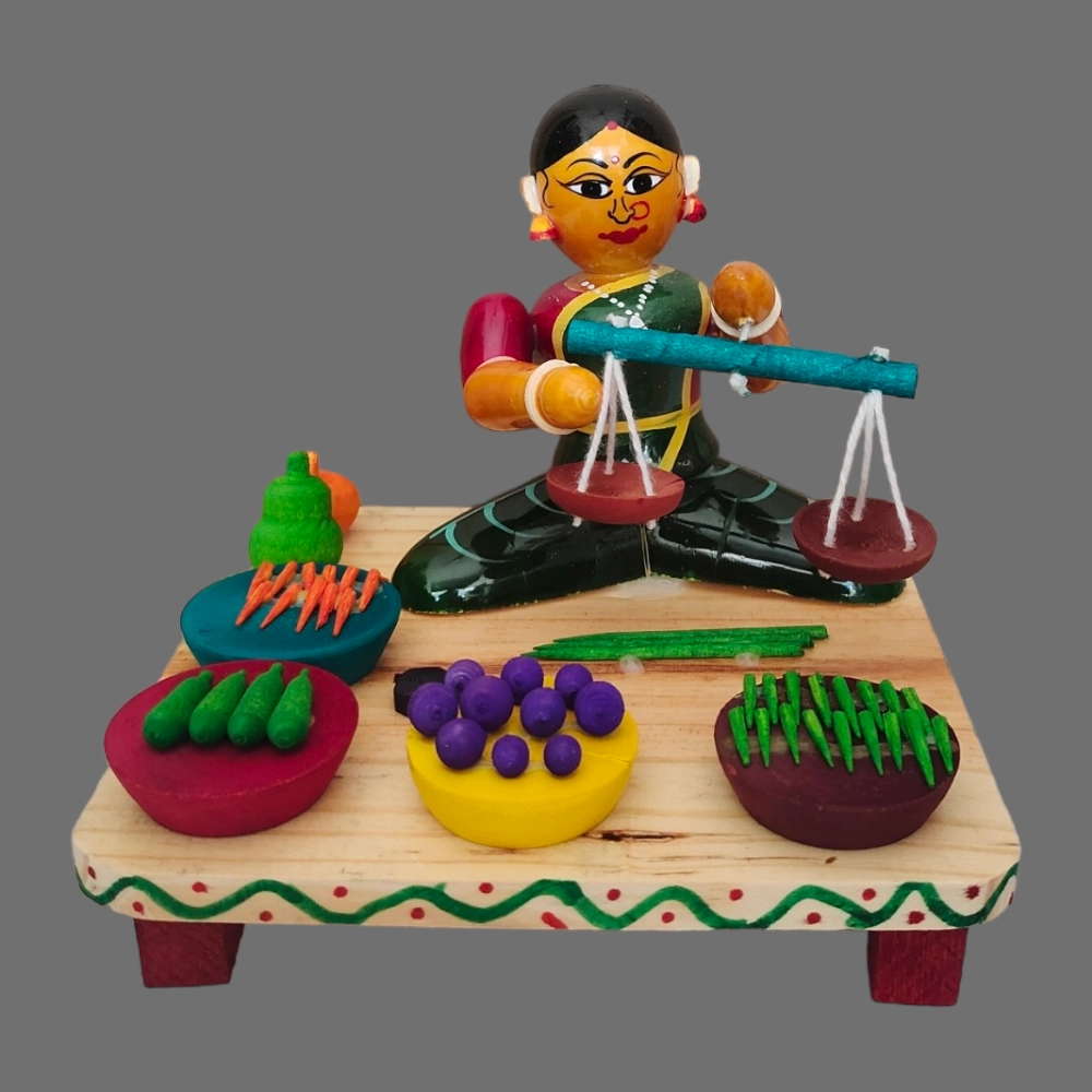 [WCEKSLV] Etikoppaka Wooden Crafted Woman vegetable selling