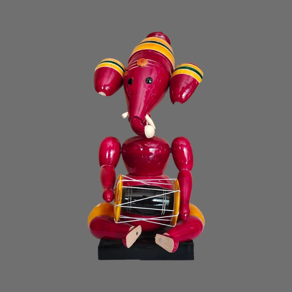 [WCEKRVD] Etikoppaka Home Decor Wooden Crafted Ganesh with Dolak