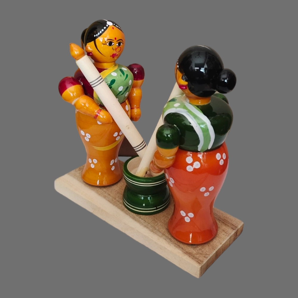 [WCEK2LR] Etikoppaka Home Decor Wooden Crafted Haldi making Ladies