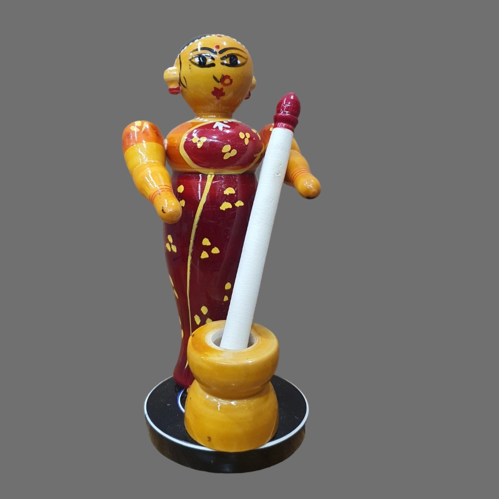 [WCEK1LDYR] Etikoppaka Wooden Crafted Lady Rice Pounding