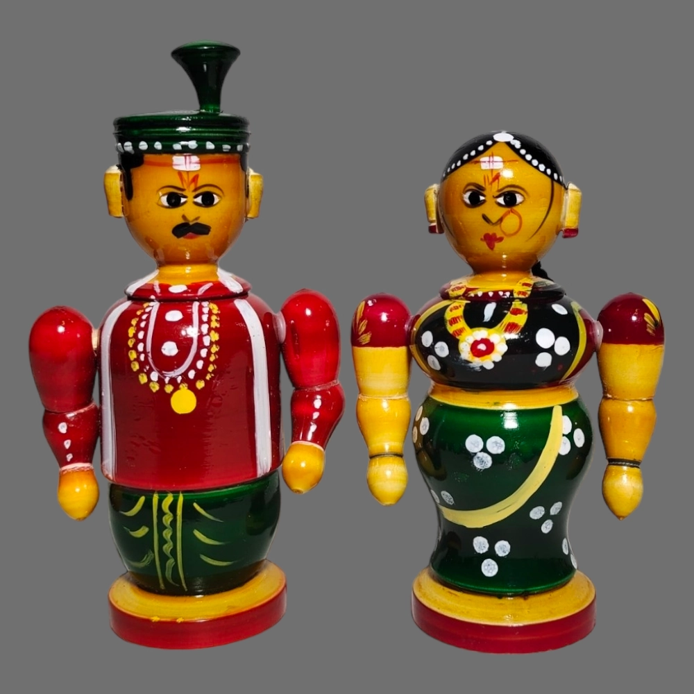 [WCEKSMA2WE] Etikoppaka Home Decor Wooden Crafted Wedding couple dolls