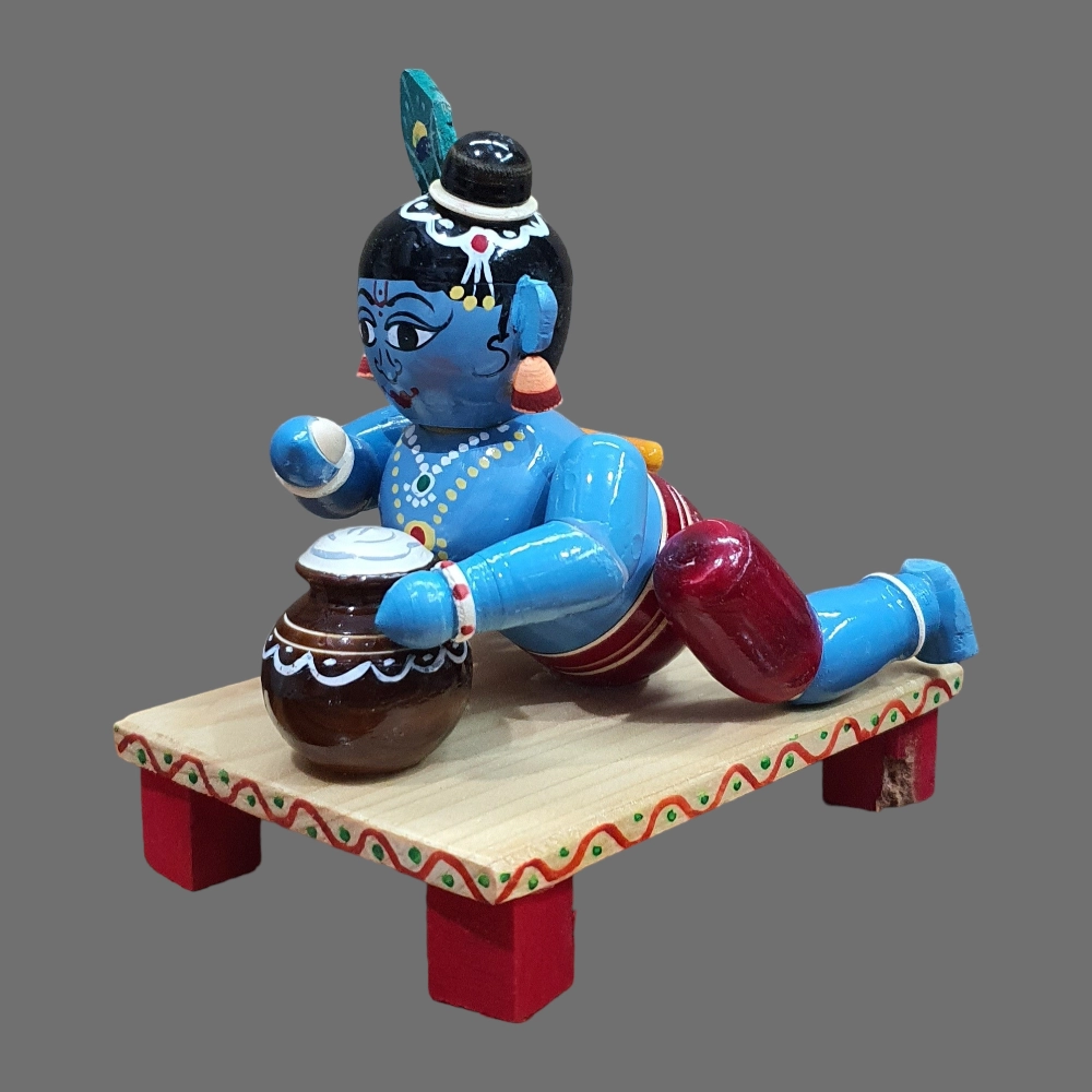 [WCEKSTSRIK] Etikoppaka Home Decor Wooden Crafted Baby Krishna