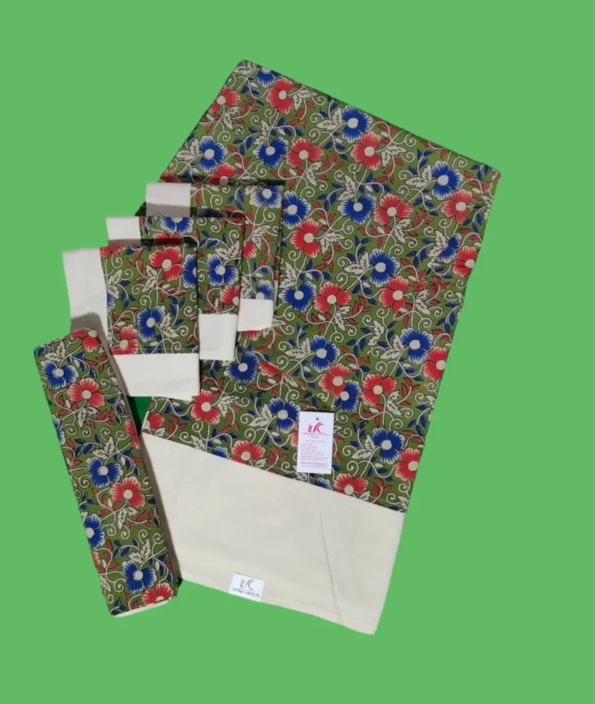 [DS3P56X80GRE] Kalamkari Patch Work Diwan Set