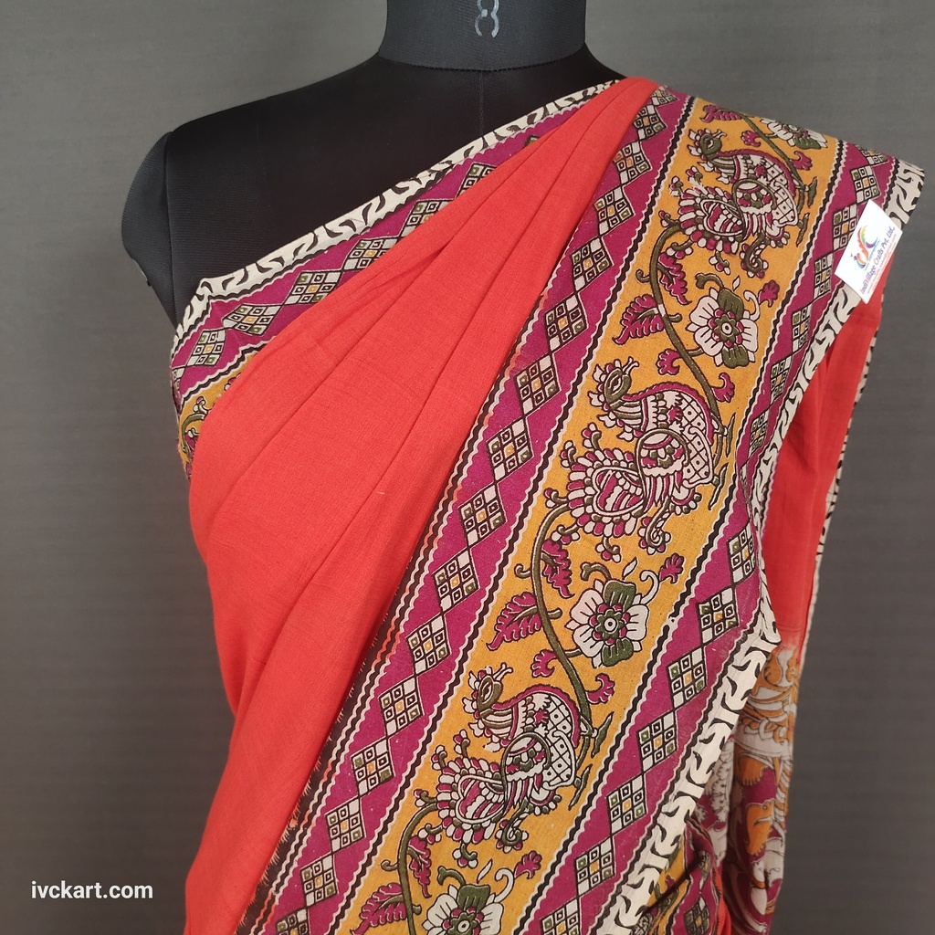 [KLSS20REDCOLO] Kalamkari Hand Block Silk Saree