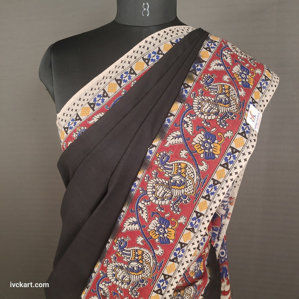 [KLSS21BLACKCL] Kalamkari Hand Block Silk Saree